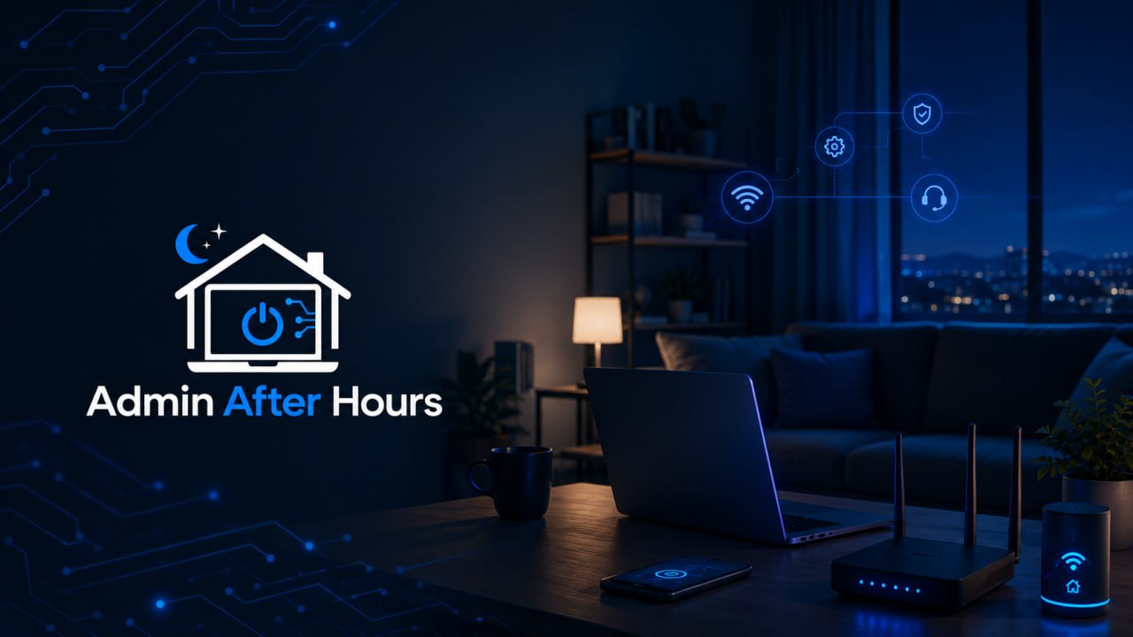 Admin After Hours home tech setup at night